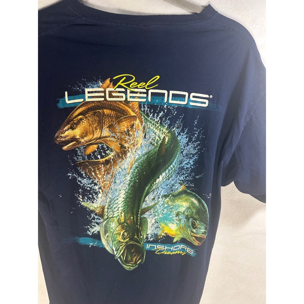 Reel Legends Mens Inshore Dreams Fishing Graphic T-Shirt Navy Blue Size Medium